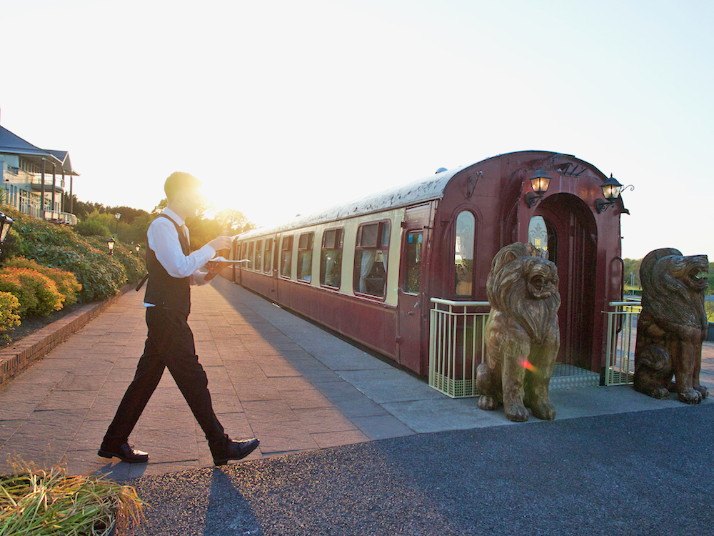 fine dining experience in a vintage Pullman carriage at Glenlo Abbey Hotel and Golf Course